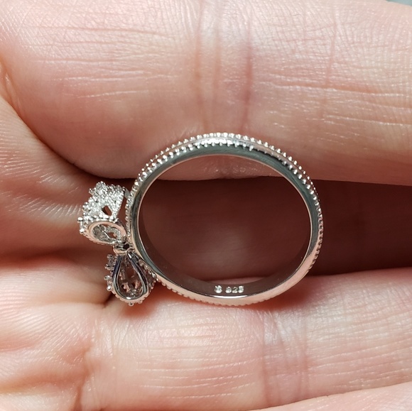 925 Sterling Silver Bow Tie Knot Stackable Zirconi - Picture 6 of 9